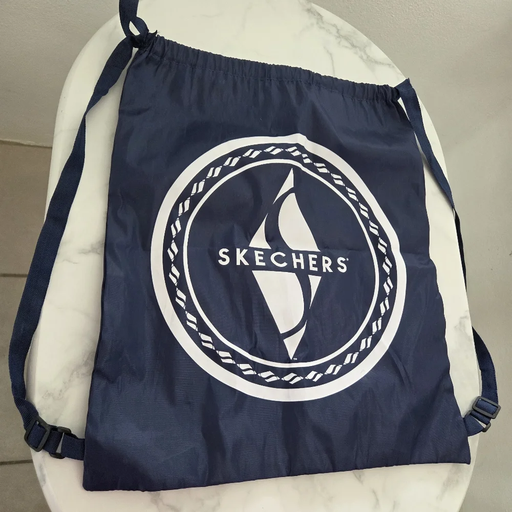 Unisex Skechers Navy Blue and White Drawstring Logo Backpack